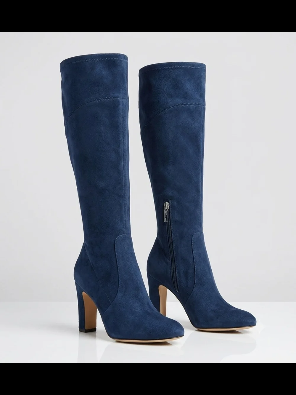 Ivanka Trump Blue Suede Knee-High Block Heel Boots Size 6.5M